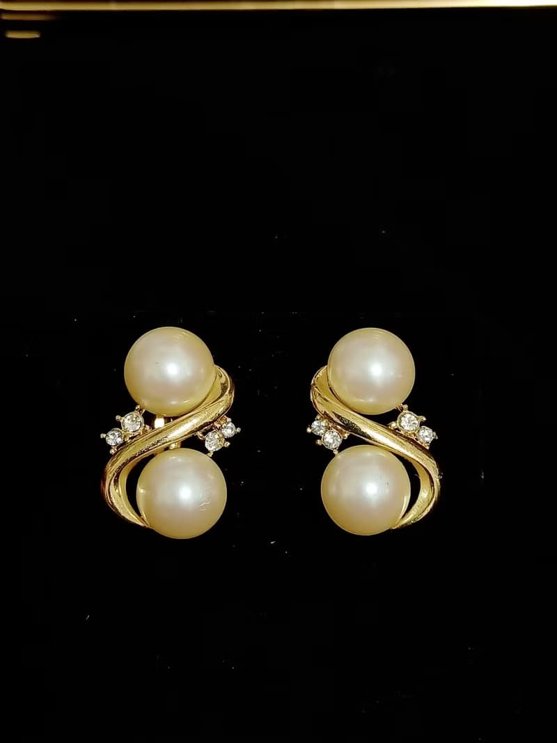 vintage jewelry  Richelieu 珍珠萊茵夾式耳環