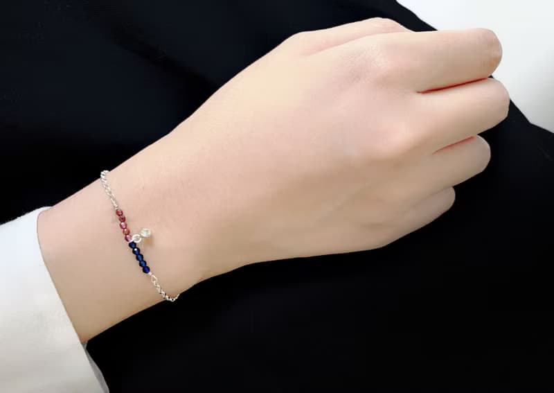 簡約直線手鍊 / 平衡 - 石榴石 藍尖晶 925銀手鍊