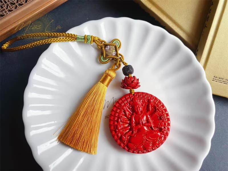 硃砂  千手觀音 保平安 掛件 包掛 車掛 禮物 長輩禮佛像