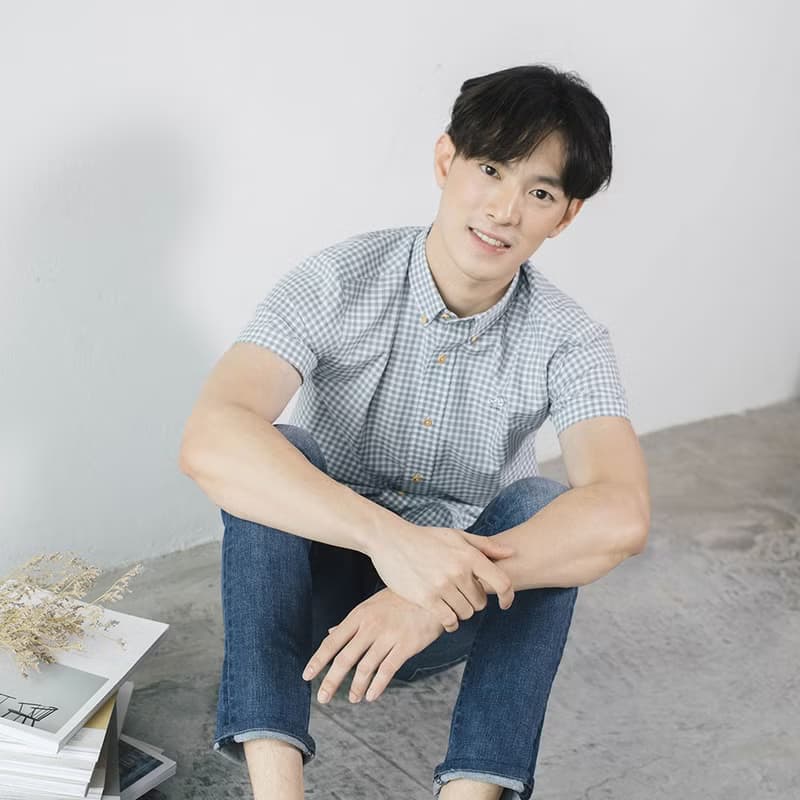 (SIZE S) SHIP // blue grey check // men short sleeves
