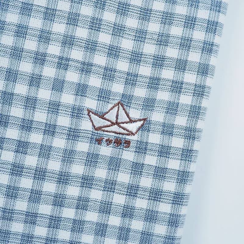 (SIZE S) SHIP // blue grey check // men short sleeves