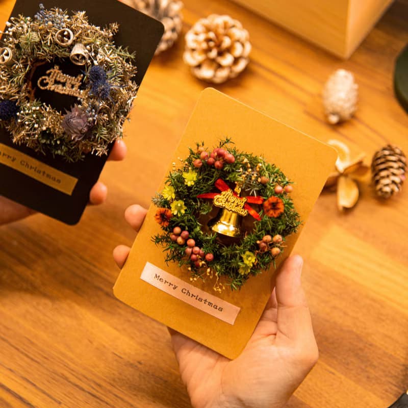 【迷你】永生花 乾燥花 星光LED 聖誕花圈卡片 / 聖誕卡片