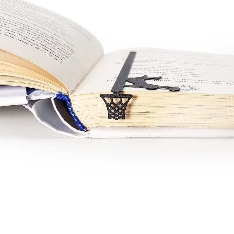 Basketball metal bookmark with hoop detail and eco wooden packaging block