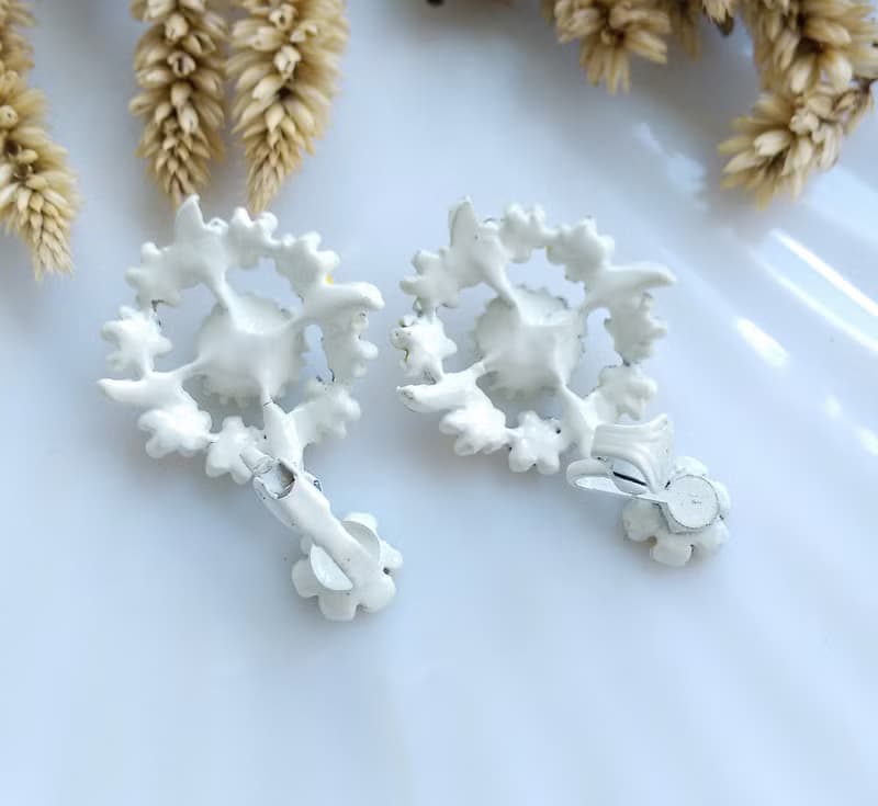 Vintage Jewelry 西洋古董飾品 垂墜 漾黃 琺瑯小花 夾式耳環