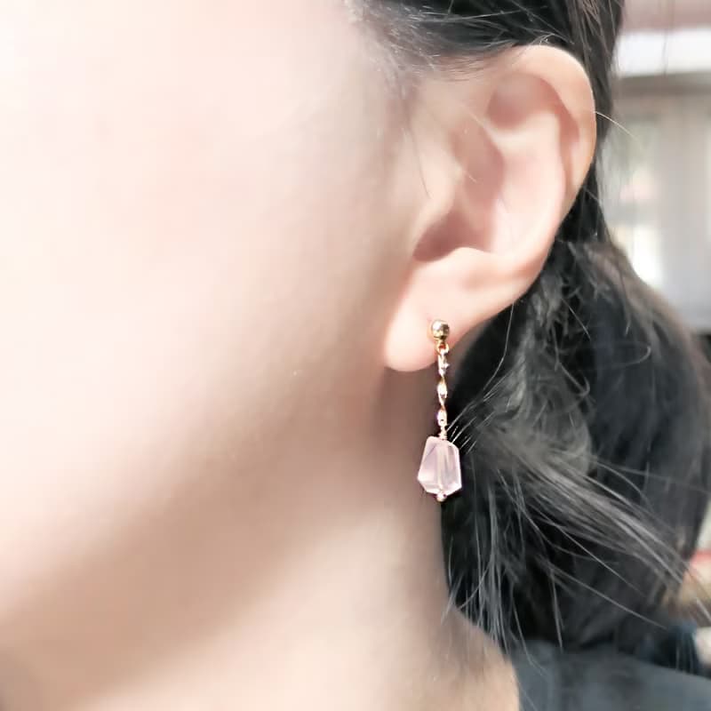 VIIART。星光粉。粉晶18K厚鍍金耳環-可改夾式