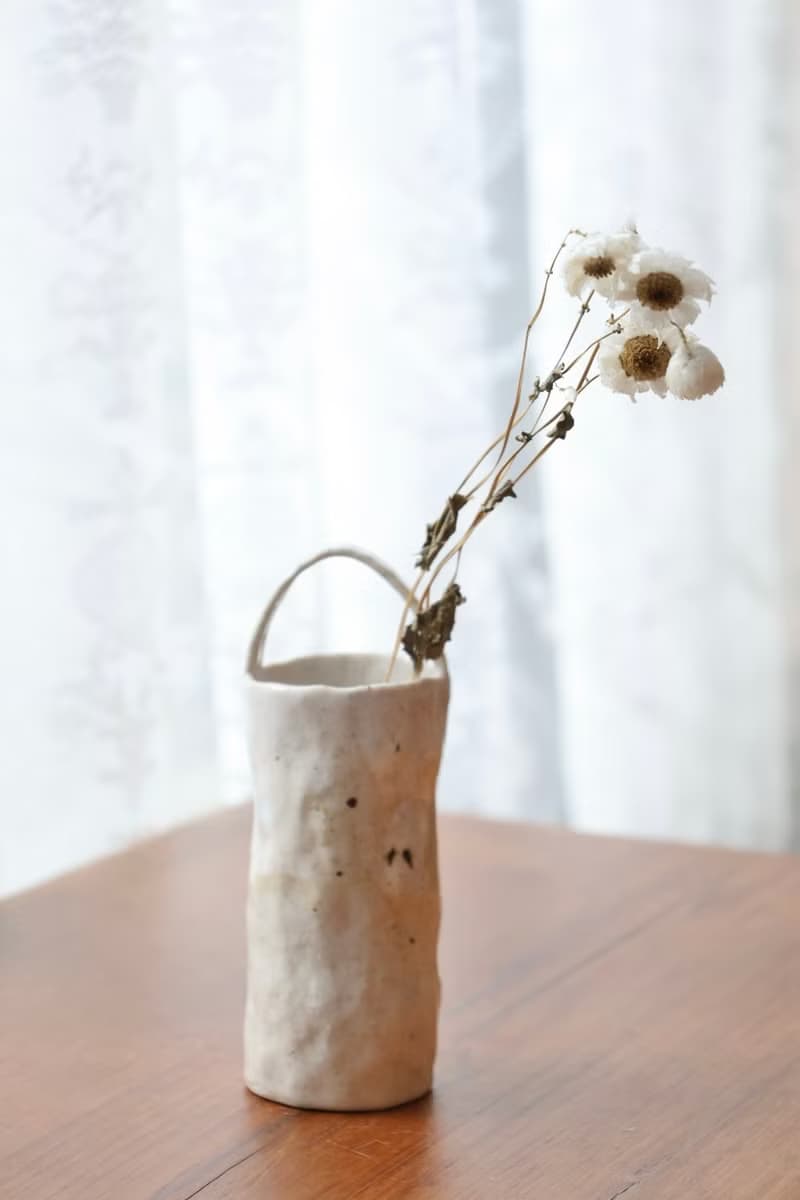 【聖誕節禮物】美國進口陶土白色系點點手捏提把花器侘寂陶藝藝術