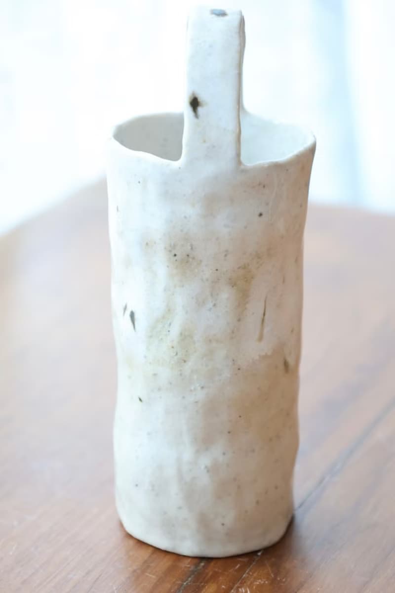 【聖誕節禮物】美國進口陶土白色系點點手捏提把花器侘寂陶藝藝術