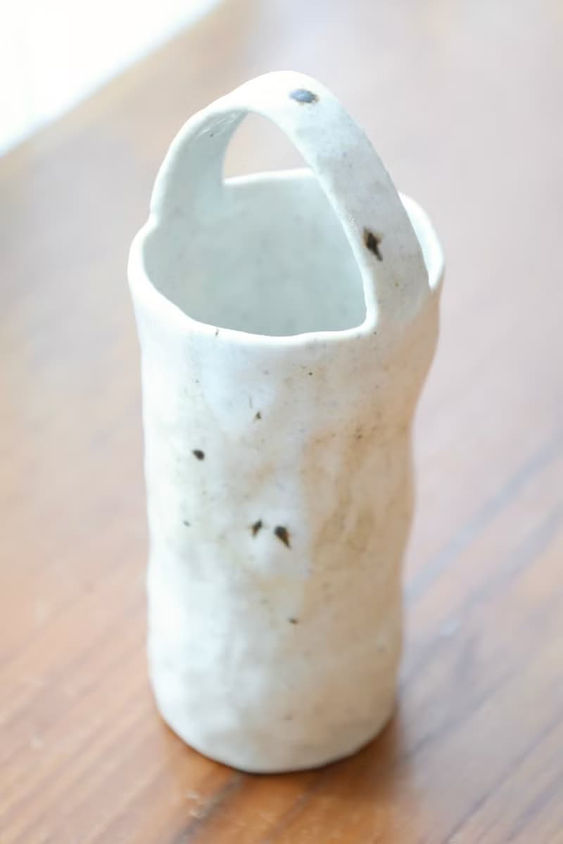 【聖誕節禮物】美國進口陶土白色系點點手捏提把花器侘寂陶藝藝術