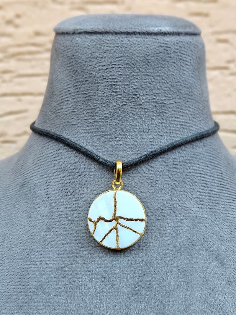 金繼蛋白石項鍊 22K鍍金銀飾 手工製作 日本珠寶