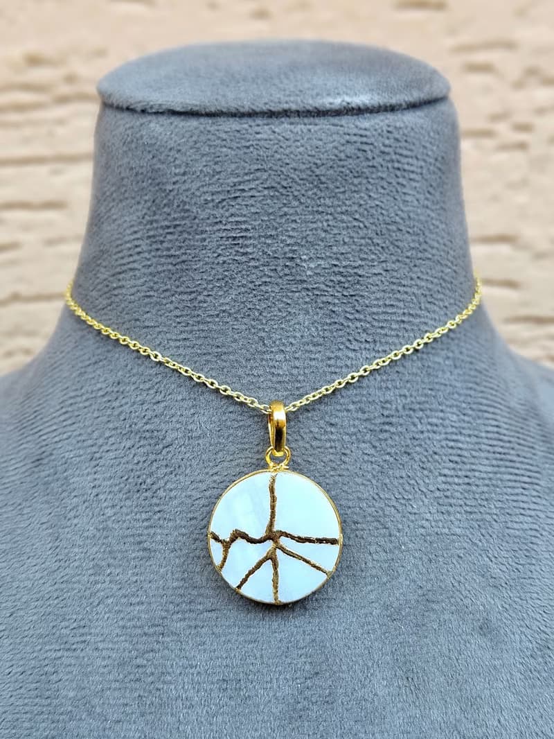 金繼蛋白石項鍊 22K鍍金銀飾 手工製作 日本珠寶