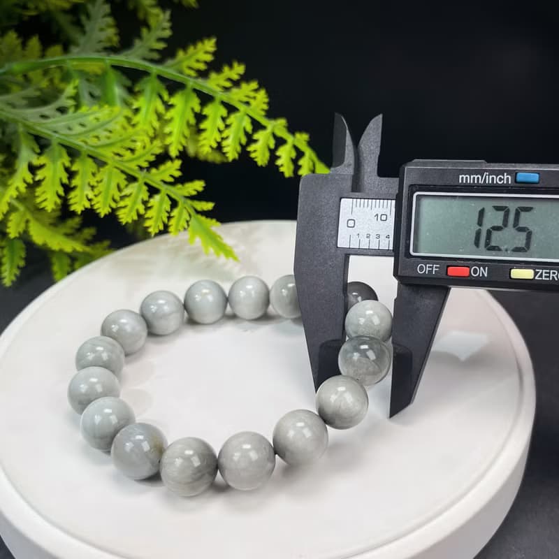 天然灰色鷹眼石手串12.5mm冰潤玉化顆顆帶眼男女單圈積極進取樂觀