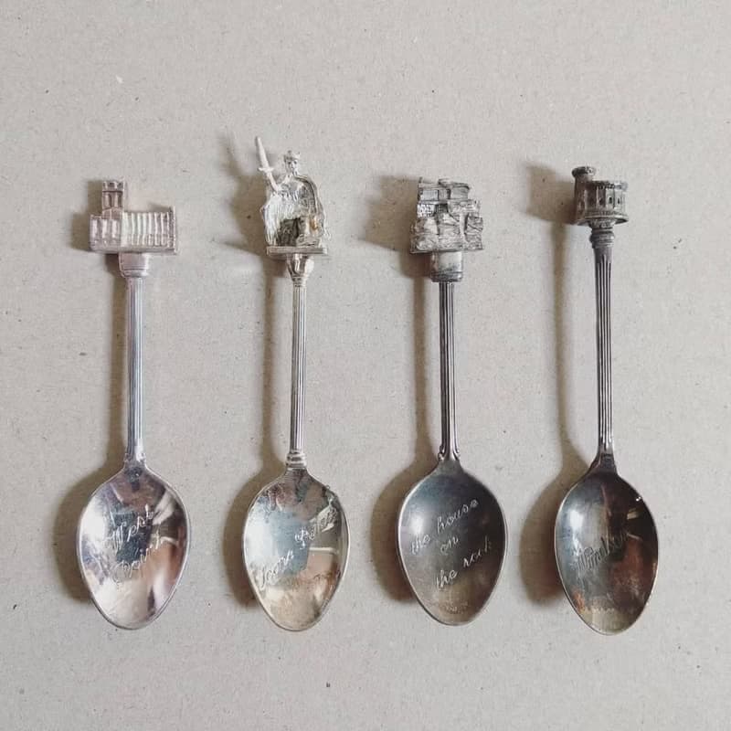 美國古董老物 著名古蹟城堡景點雕刻紀念 銀質茶湯匙