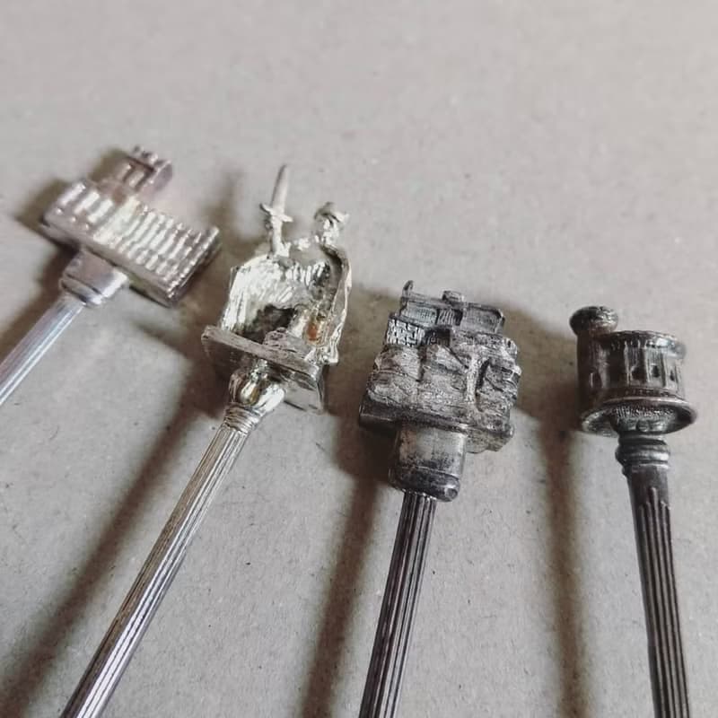 美國古董老物 著名古蹟城堡景點雕刻紀念 銀質茶湯匙