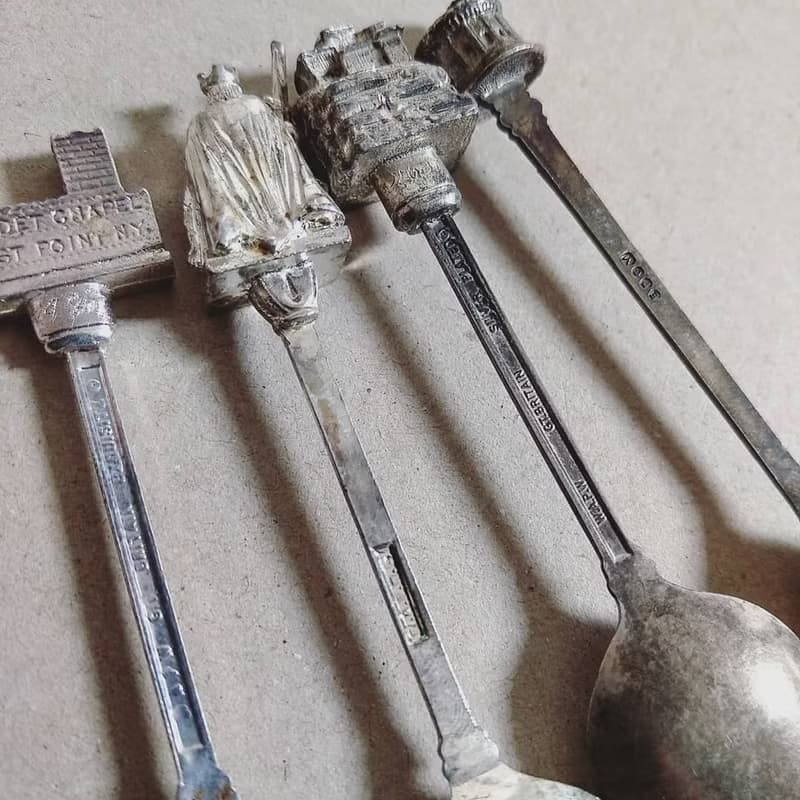 美國古董老物 著名古蹟城堡景點雕刻紀念 銀質茶湯匙