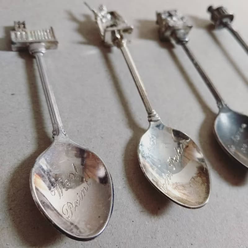 美國古董老物 著名古蹟城堡景點雕刻紀念 銀質茶湯匙