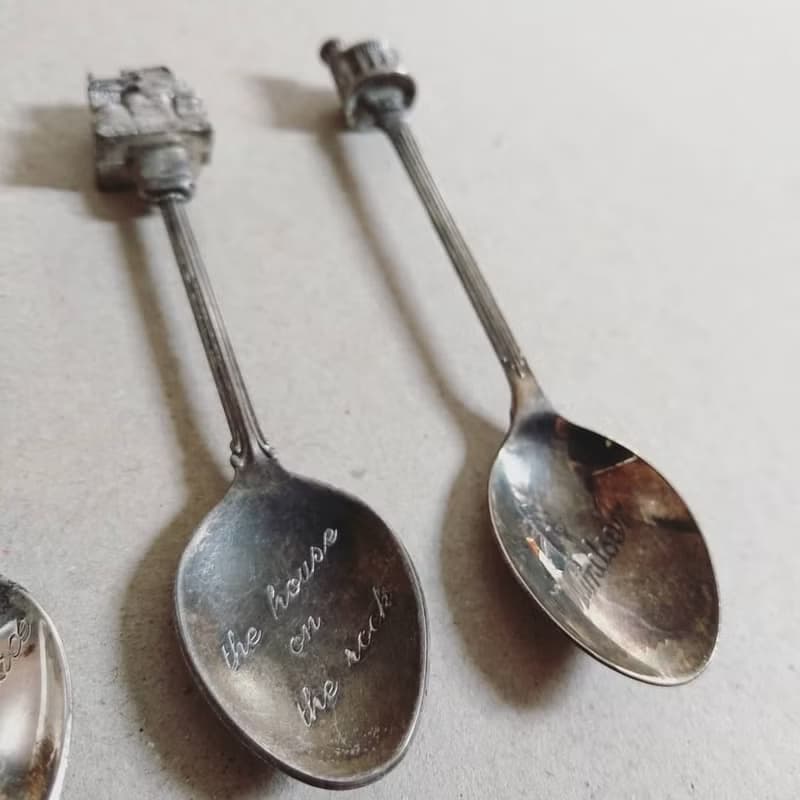 美國古董老物 著名古蹟城堡景點雕刻紀念 銀質茶湯匙