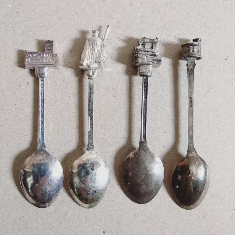 美國古董老物 著名古蹟城堡景點雕刻紀念 銀質茶湯匙