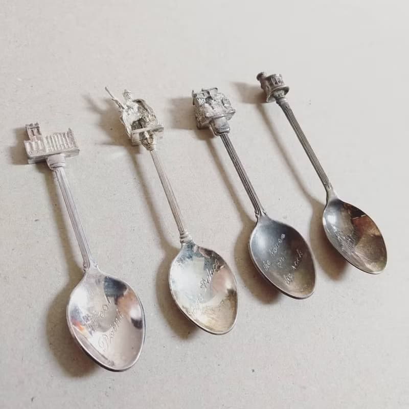 美國古董老物 著名古蹟城堡景點雕刻紀念 銀質茶湯匙