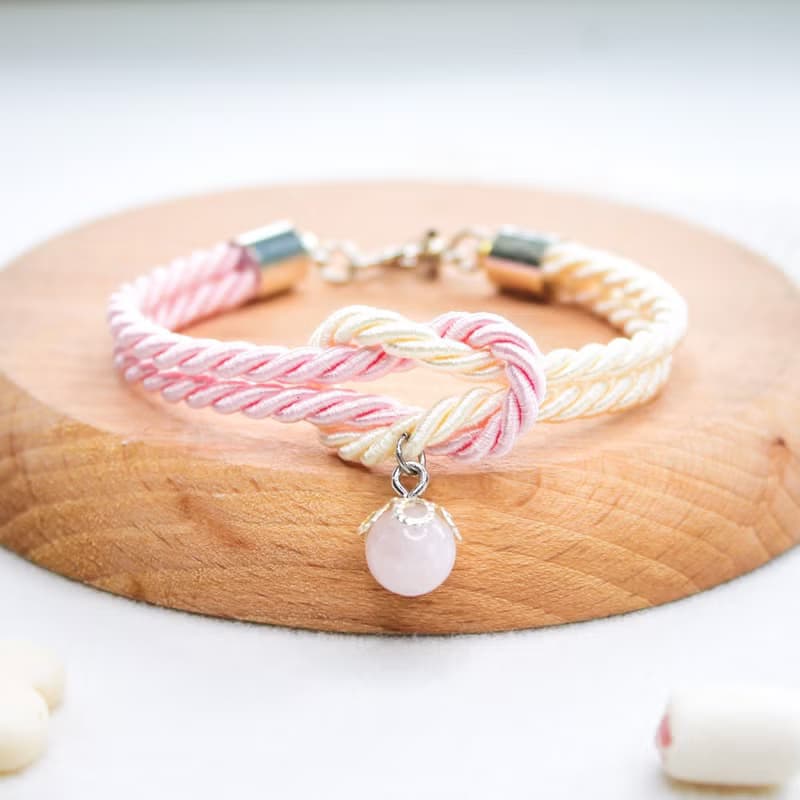 Christmas Gift Wrapping Mashmallows Rope Bracelet with Lucky Stone - Beige&Pink