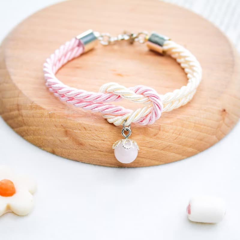 Christmas Gift Wrapping Mashmallows Rope Bracelet with Lucky Stone - Beige&Pink