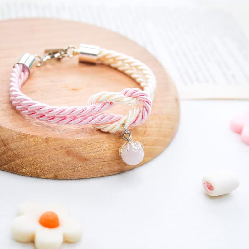 Christmas Gift Wrapping Mashmallows Rope Bracelet with Lucky Stone - Beige&Pink