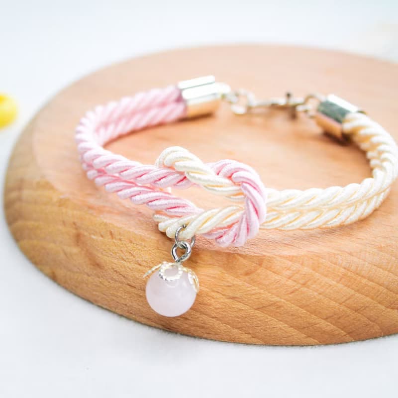 Christmas Gift Wrapping Mashmallows Rope Bracelet with Lucky Stone - Beige&Pink