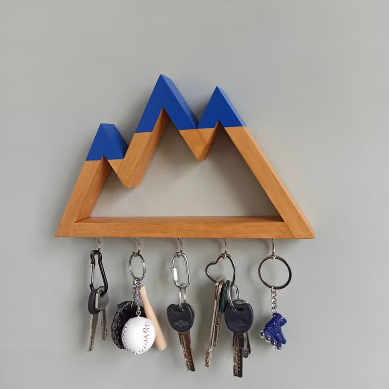 Wooden wall key holder Mountains peaks (dark blue tops)