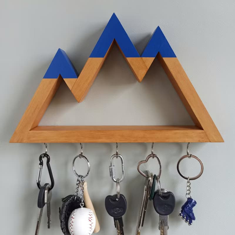 Wooden wall key holder Mountains peaks (dark blue tops)