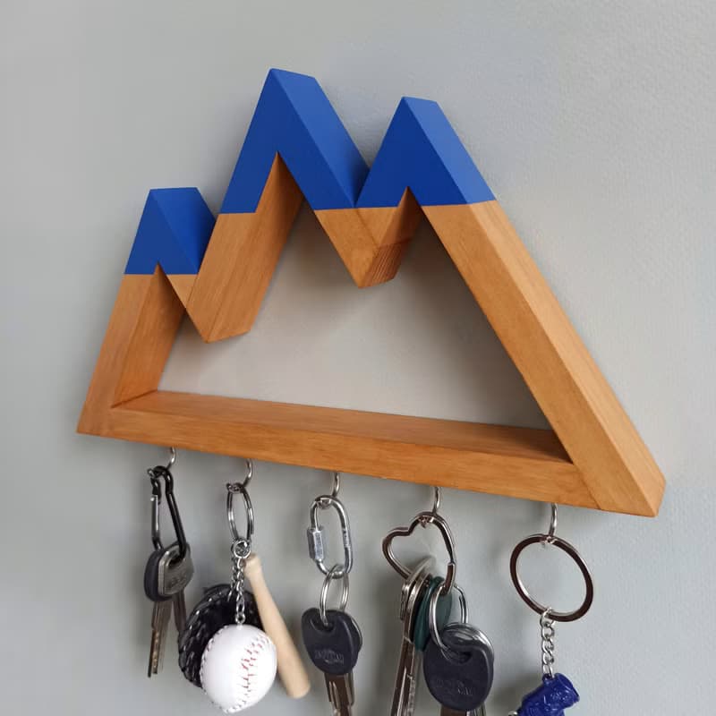 Wooden wall key holder Mountains peaks (dark blue tops)