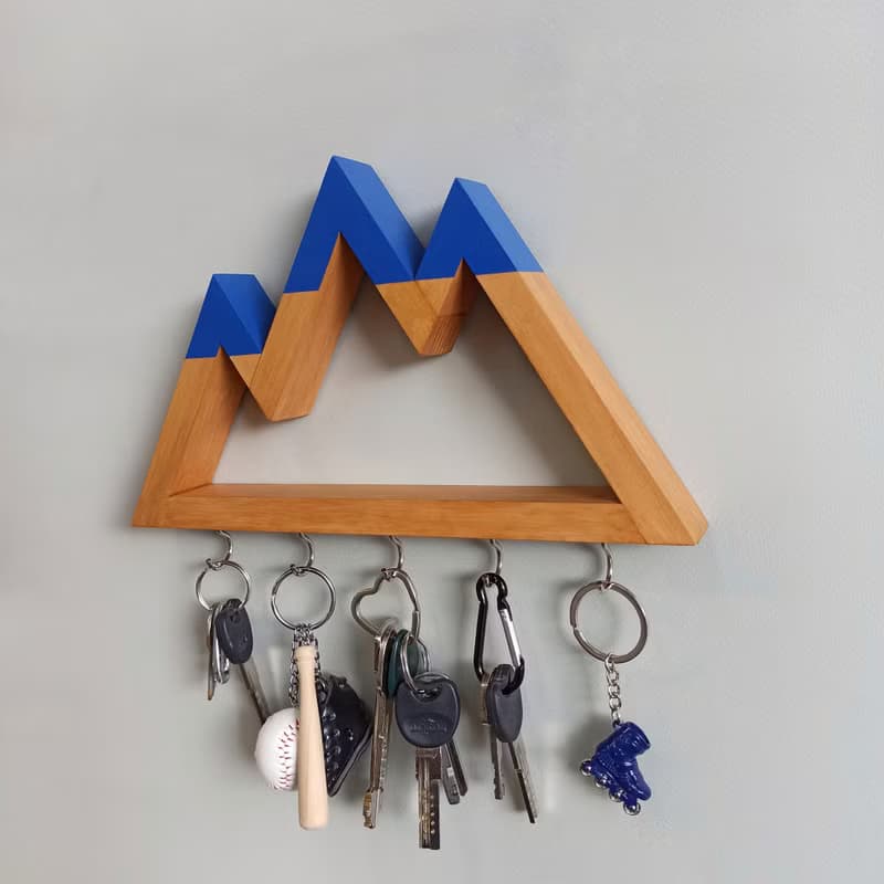 Wooden wall key holder Mountains peaks (dark blue tops)