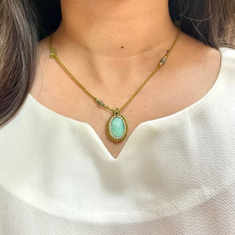 天河石/橄欖石編織項鍊