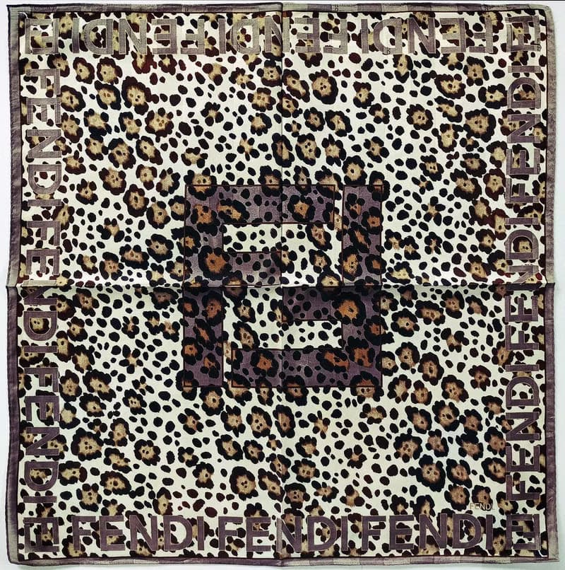 FENDI Vintage Scarf Tiger Print Cotton Silk 23 x 23 inches