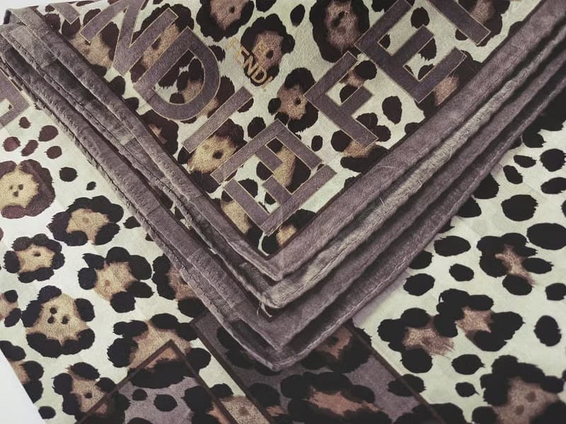 FENDI Vintage Scarf Tiger Print Cotton Silk 23 x 23 inches