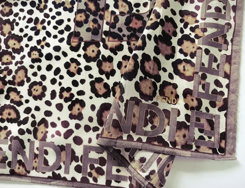 FENDI Vintage Scarf Tiger Print Cotton Silk 23 x 23 inches