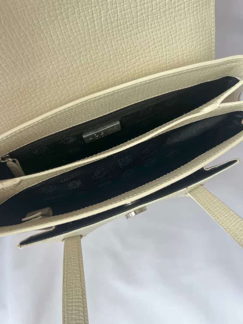 Loewe罕有絕版米白色皮革肩背帶手提手環斜背包 日本中古vintage