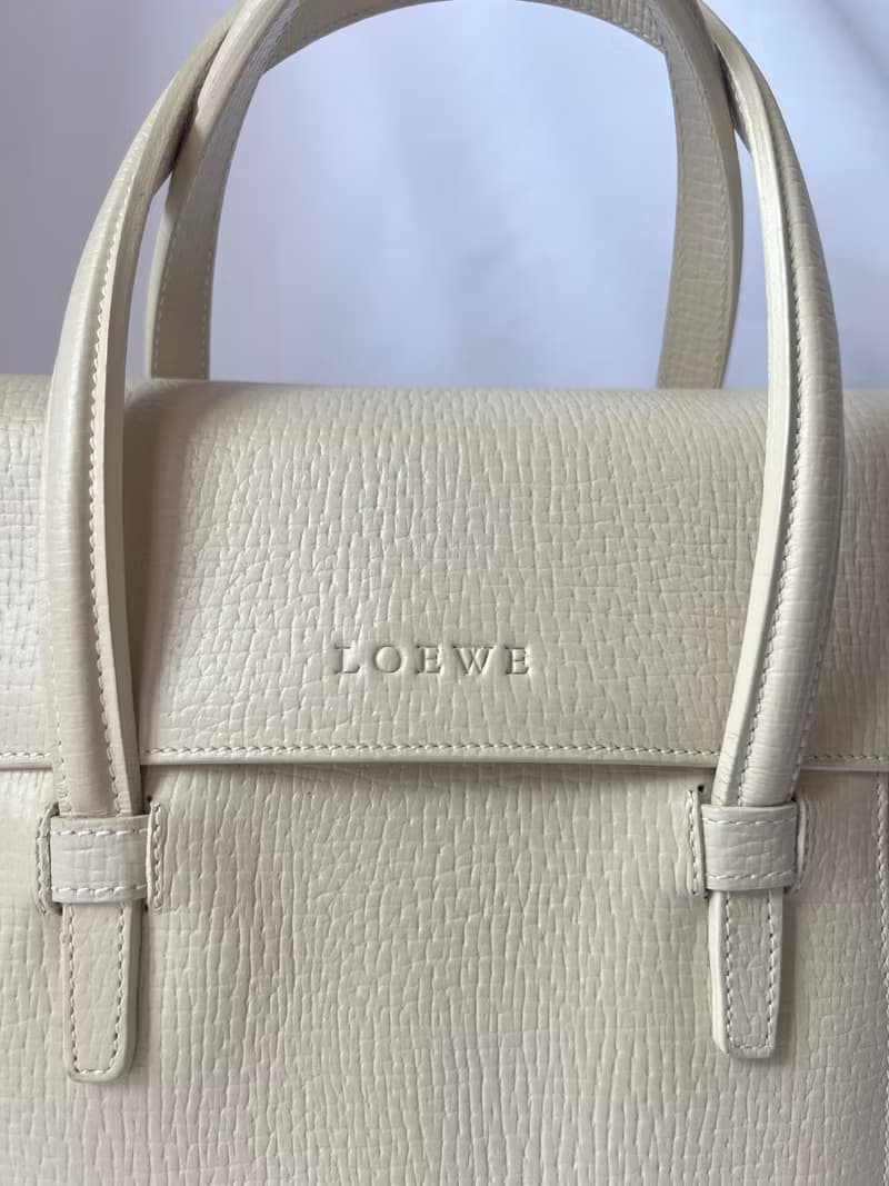 Loewe罕有絕版米白色皮革肩背帶手提手環斜背包 日本中古vintage