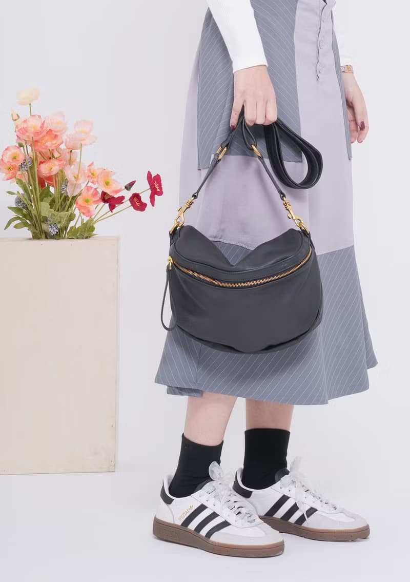 supportingrole 寬帶設計  真皮肩背隨身包側背包 黑