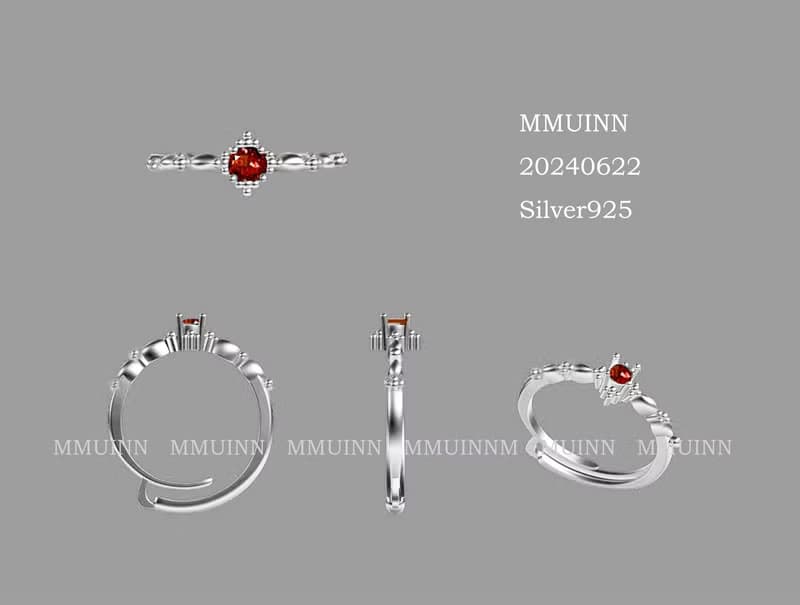 好美的-石榴石-紫水晶3mm純銀戒指-一月二月誕生石