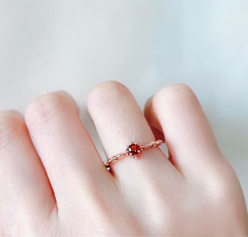 好美的-石榴石-紫水晶3mm純銀戒指-一月二月誕生石