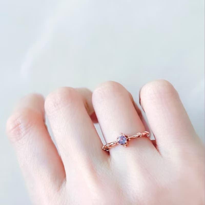 好美的-石榴石-紫水晶3mm純銀戒指-一月二月誕生石