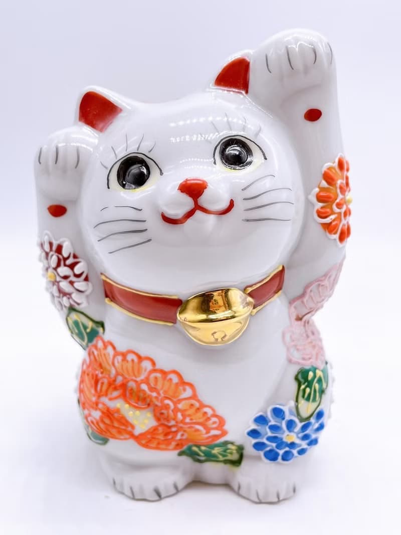 【水福綻華】日本九谷燒招財貓 | 花水