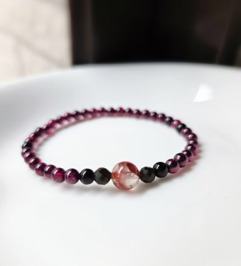 【嚴選】紅膠花 石榴石 黑瑪瑙  黑曜石 水晶手鍊/細鍊