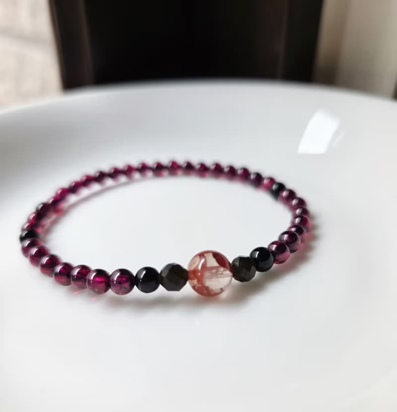 【嚴選】紅膠花 石榴石 黑瑪瑙  黑曜石 水晶手鍊/細鍊