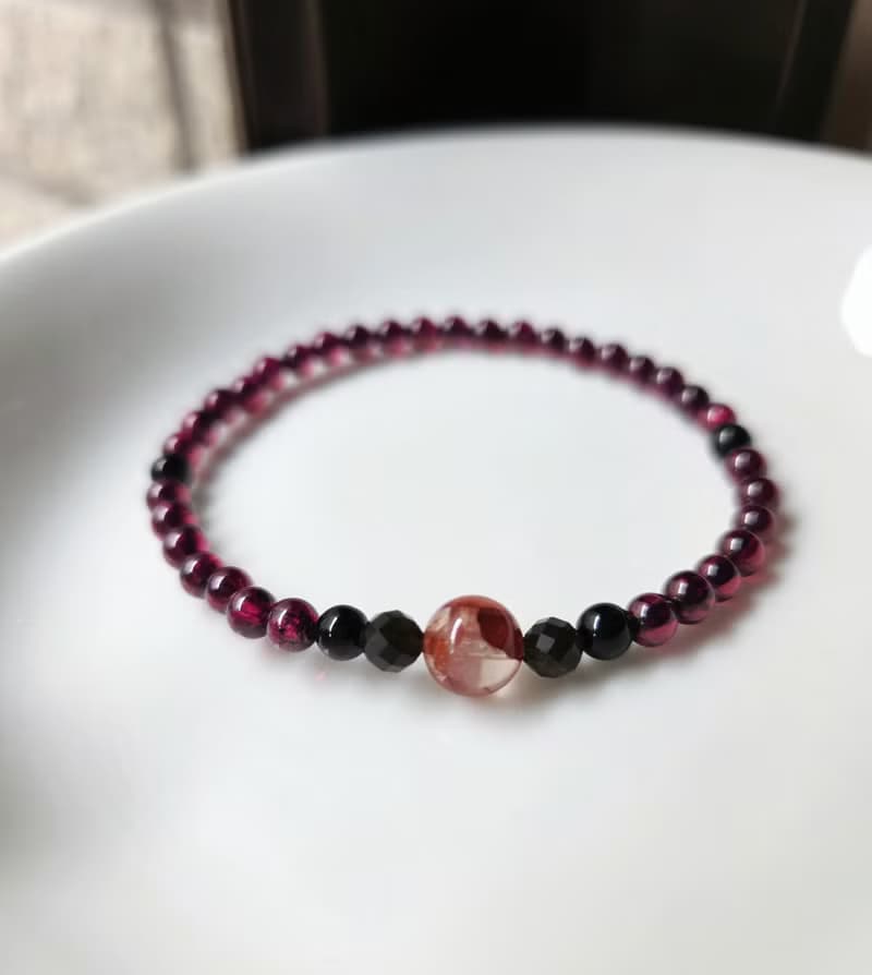 【嚴選】紅膠花 石榴石 黑瑪瑙  黑曜石 水晶手鍊/細鍊