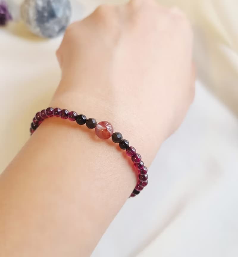 【嚴選】紅膠花 石榴石 黑瑪瑙  黑曜石 水晶手鍊/細鍊