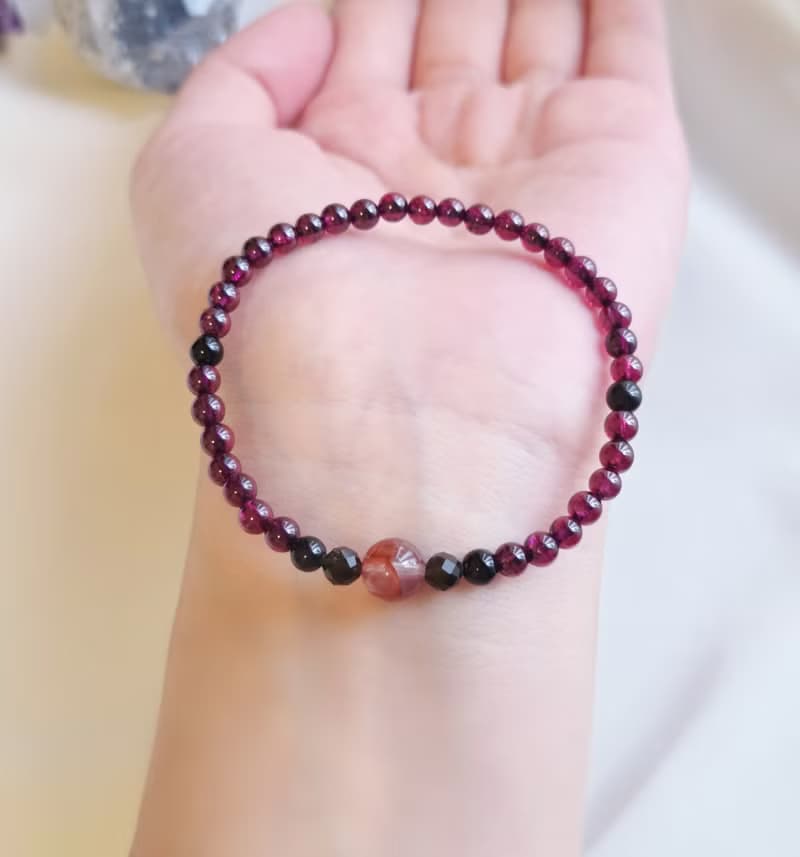 【嚴選】紅膠花 石榴石 黑瑪瑙  黑曜石 水晶手鍊/細鍊