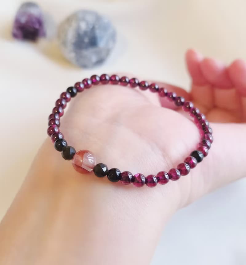 【嚴選】紅膠花 石榴石 黑瑪瑙  黑曜石 水晶手鍊/細鍊