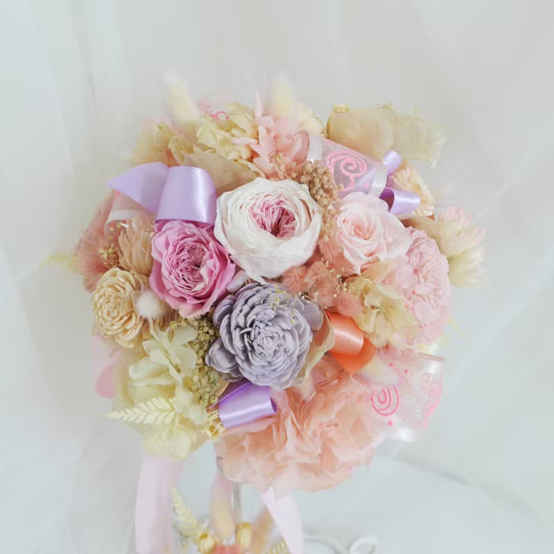 夢幻粉紫白捧花 結婚花束永生乾燥花畢業謝師禮物生日畢業禮物