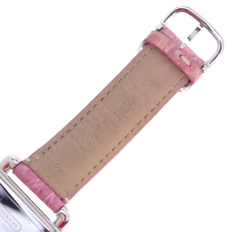 【日本直送】コーチ COACH クロノグラフ 腕時計 0253 SS × レザー シルバー クオーツ クロノグラフ ピンク文字盤 レディース【中古】