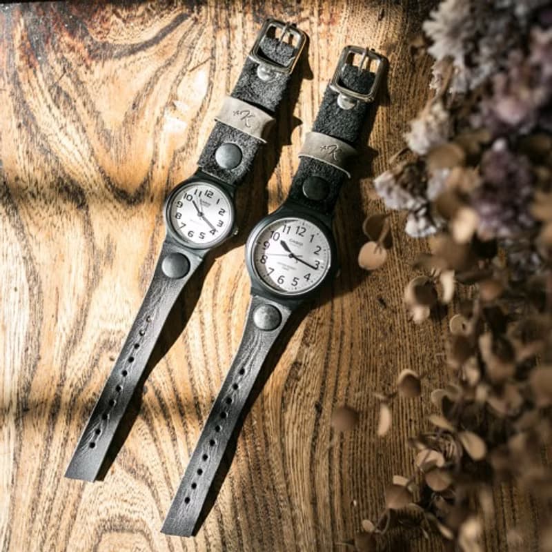 ベロアとヌメ革の2TONE腕時計 / アナログ針 / レトロブラック / ペアウオッチ